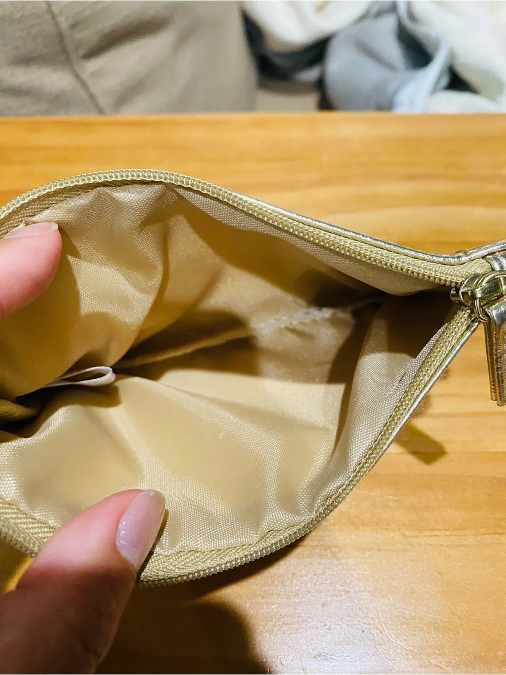 2- Gold Tone Metallic Women's Zip Clutch Bag